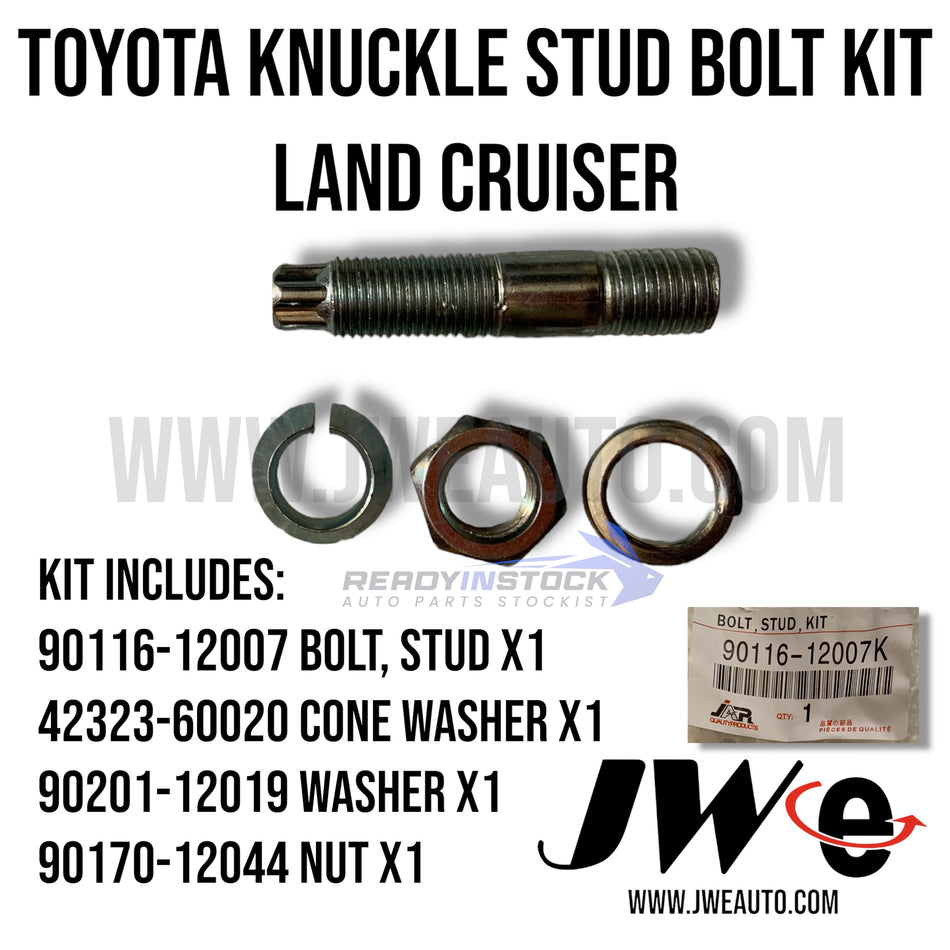 90116-12007 BOLT STUD KIT KNUCKLE STUD KIT

Kit includes:
90116-12007 BOLT, STUD x1
42323-60020 CONE WASHERx1
90201-12019 WASHER x1
90170-12044 NUT x1
