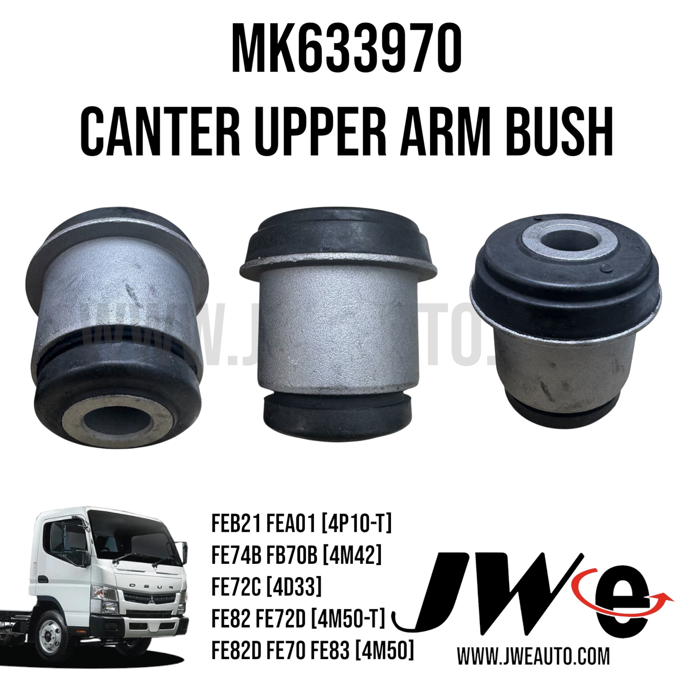 MK633970 MITSUBISHI CANTER UPPER ARM BUSH

MK633970

MK335060

Fits Mitsubishi FUSO CANTER

FEB21 FEA01 [4P10-T] FE74B FB7OB [4M42]
FE72C [4D33]
FE82 FE72D [4M50-T]
FE82D FE70 FE83 [4M50]